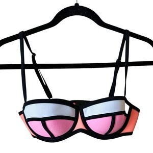 Triangl Bikini Top - Sz Medium - Pink/Orange/White Color Block